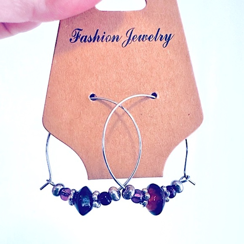 Soul Embellishments Modern Bohemian Handmade Amethyst Beaded Silver Hoop Earring